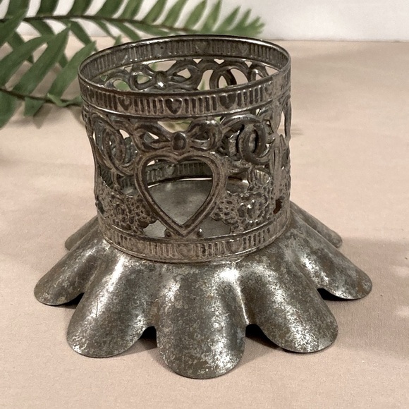 Vintage Punched Tin Candle Holder Heart Design - Picture 9 of 14